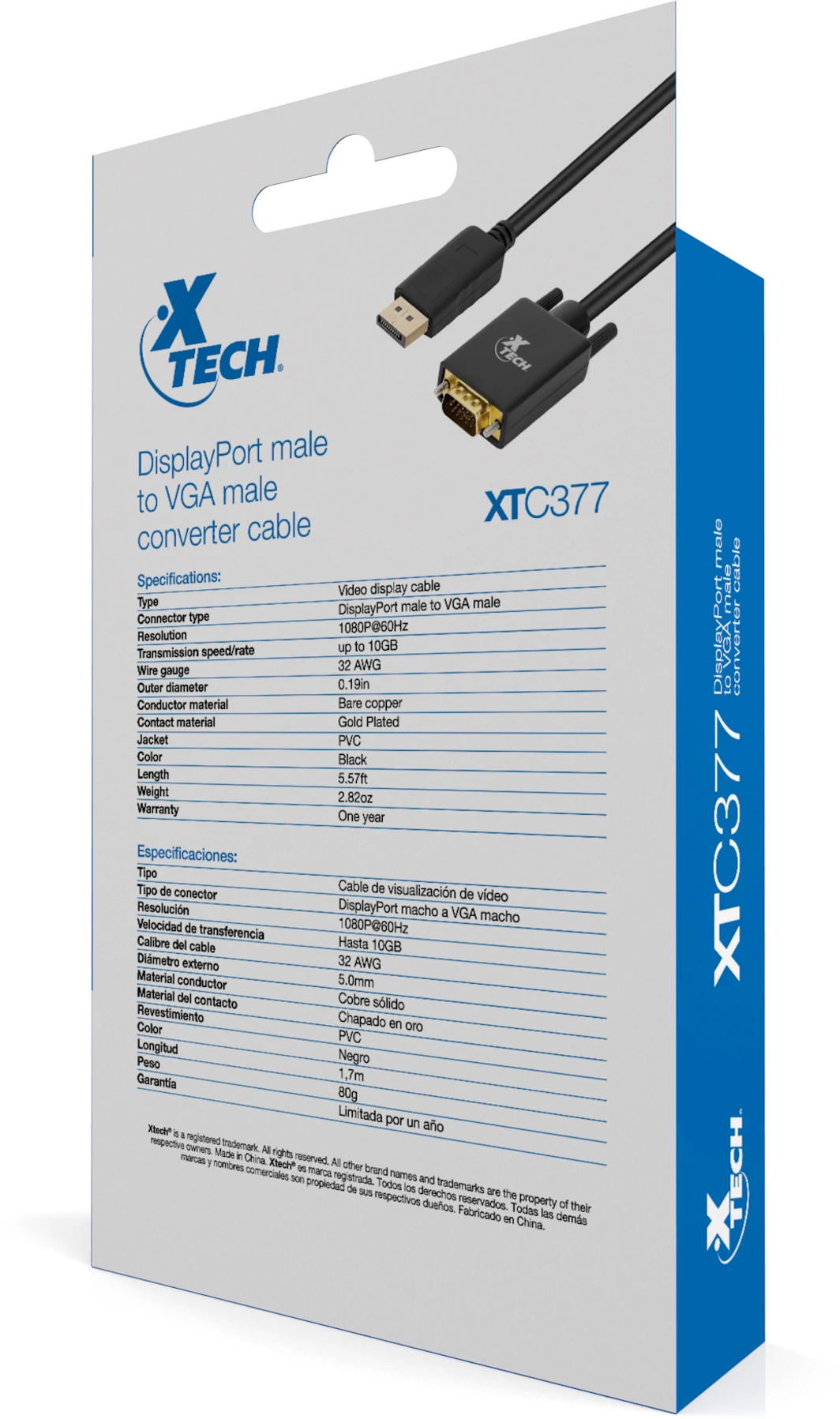 Imagen 1 de Cable Adaptador DisplayPort a VGA M/M 1080p 60Hz 1.7mts - XTech XTC-377