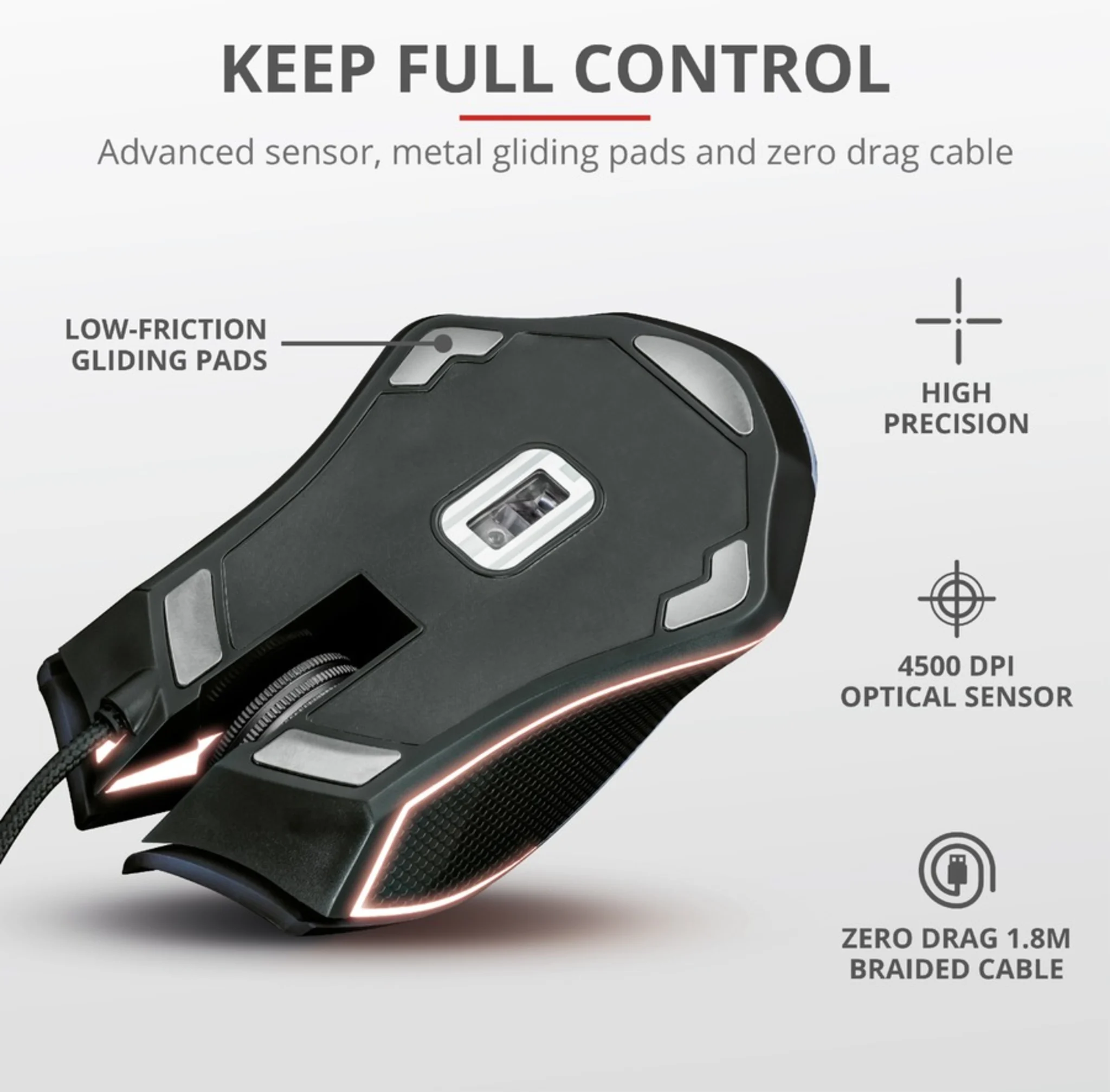 Imagen 8 de Mouse Gamer Alámbrico Trust GXT 160X Ture RGB Óptico 4500dpi cable 1.8m USB Negr