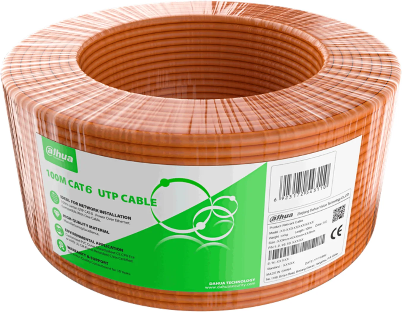 Imagen 0 de Cable de Red Dahua DH-PFM922I-6UN-C-100 CAT6 ALEACION 23AWG Rollo 100mts