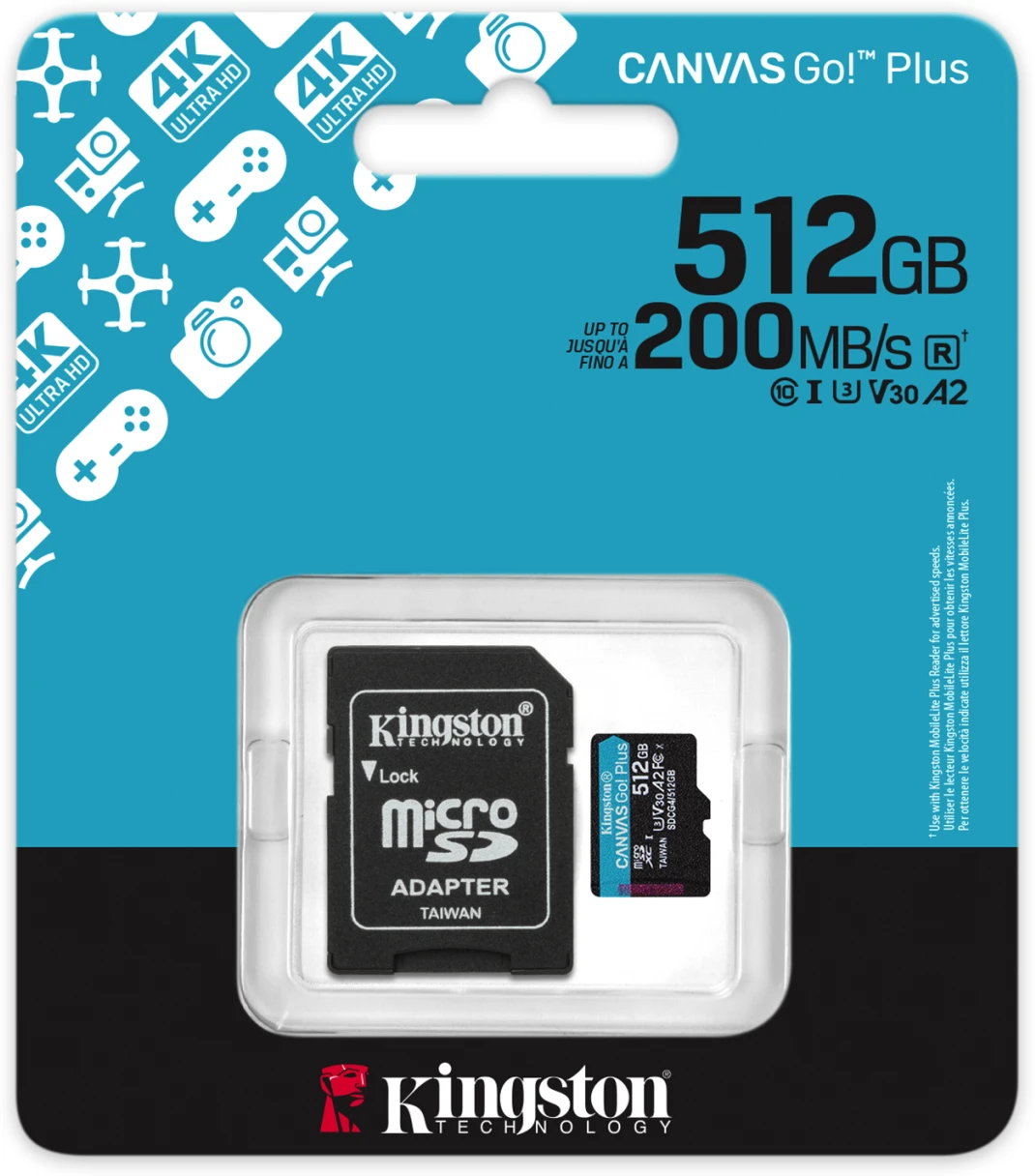 Imagen 4 de Memoria MicroSDXC 512GB Kingston Canvas Go Plus Cat10 UHS-I U3 V30 A2 Lec200MB/s