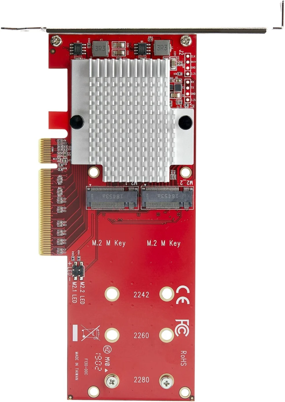 Imagen 5 de StarTech.com Adaptador PCI Express x8 para Dos SSD M.2 - PCI-E 3.0 - Tarjeta Adaptadora PCI-E para SSD M.2 NVMe AHCI - (PEX8M2E2) - Adaptador de interfaz - M.2 - Expansion Slot to M.2 - M.2 Card perfil bajo - PCIe 3.0 x8 - rojo - Conforme a la TAA