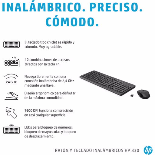 Imagen 5 de Kit Teclado y Mouse Inalámbrico HP 330 Conexión 2.4 Ghz Conector USB-A Negro