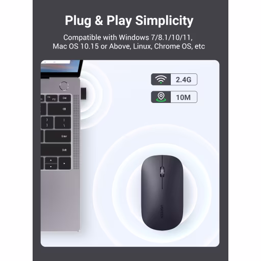 Imagen 6 de Mouse Inalámbrico Ugreen MU001 Óptico 4000dpi Bluetooth Ultra delgado Gris Oscur