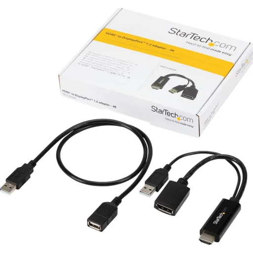 El adaptador alimenta hasta 1 dispositivo DisplayPort y 1 HDMI