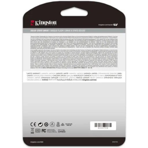Imagen 3 de Unidad SSD Kingston KC2000 500GB M.2 22*80 PCIe G3x4 Lec3200MB/s Esc2200MB/s