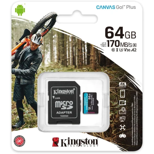 Imagen 0 de Memoria MicroSDXC 64GB Kingston Canvas Go Plus UHS-II U3 Lec170MBs Esc90MBs c/Ad