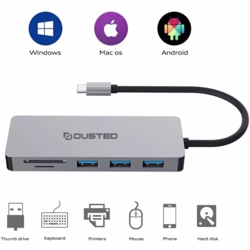 Imagen 0 de HUB USB-C multipuerto USB-A, micro SD/SD, HDMI, PD Dusted