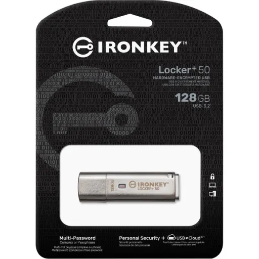 Imagen 2 de Pendrive Encriptado 128GB Kingston IronKey Locker+50 USB-A3.2 Lec145MBs Es115MBs