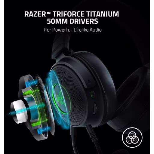 Imagen 1 de Audífonos Gamer Alámbricos Razer Kraken V3, Chroma RGB Audio espacial THX USB-A 