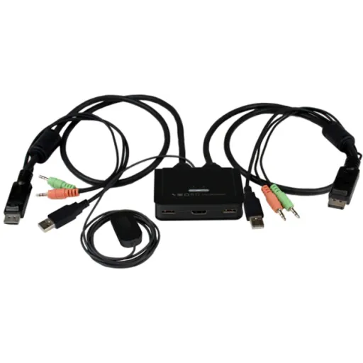 Imagen 3 de Conmutador Switch KVM 2 puertos HDMI USB Audio Mini Jack con Cables Integrados