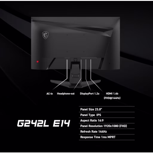 Imagen 7 de Monitor MSI G242L E14 23.8" IPS FHD 1920*1080 HDMI DP 144HZ 1ms (MPRT) HDR