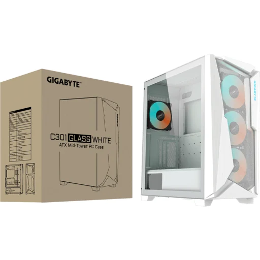 Imagen 7 de Gabinete Gigabyte C301 Glass,Vidrio Templado 2*USB3.0 USB-C ExtATX Color Blanco