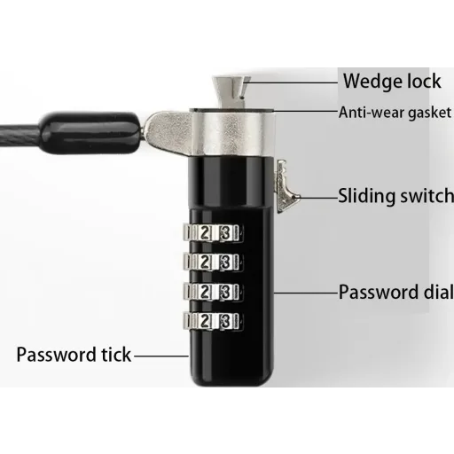 Imagen 2 de Cable de Seguridad con Contaseña para Notebook Dell Forma de cuña 3x5mm
