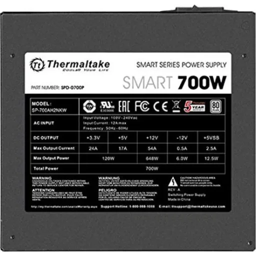 Imagen 2 de Fuente de Poder Thermaltake Smart 700W 80+ 12A Enfriamiento Activo 24-pin ATX