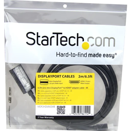 Cable DisplayPort de 2m de color negro macho a HDMI macho