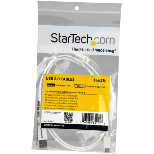 Imagen 1 de Cable USB Tipo-A (4 Pin) a USB micro B (5 pin) v2.0  Long 1mts Blanco - StarTech