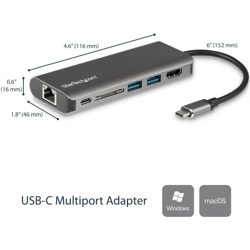Imagen 1 de Docking Station StarTech Host USB-C, HDMI 4K LAN 2*USB 3.0 Thunderbolt Lector SD