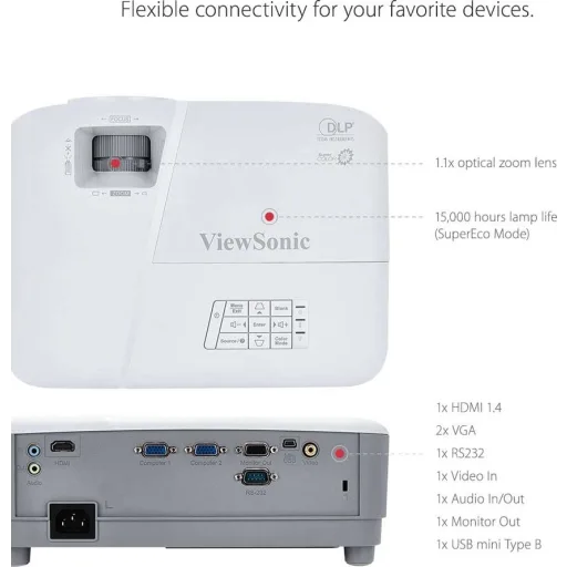 Imagen 2 de Proyector Viewsonic PA503X DLP XGA 3800 LUM XGA HDMI RGB 2*VGA USB RS232