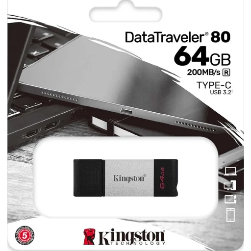 Imagen 4 de Pendrive 64GB Kingston DataTraveler 80 USB-C 200MB/s USB 3.2 Gen 1 Negro/Gris