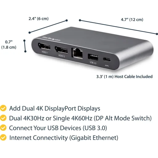StarTech.com Adaptador USB 3.0 o USB-C a HDMI dual para Windows y macOS, 2  pantallas HDMI (1 x 4K30Hz, 1 x 1080p), adaptador USB-A a C integrado
