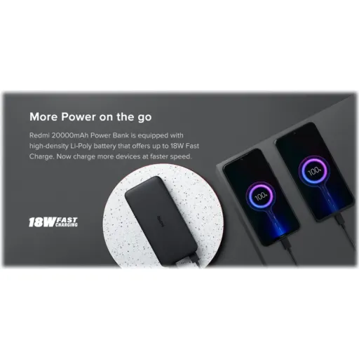 Imagen 5 de Power Bank Xiaomi Redmi 20.000mAh 74Wh 18vatios 3.6A Carga Rápida Color Negro