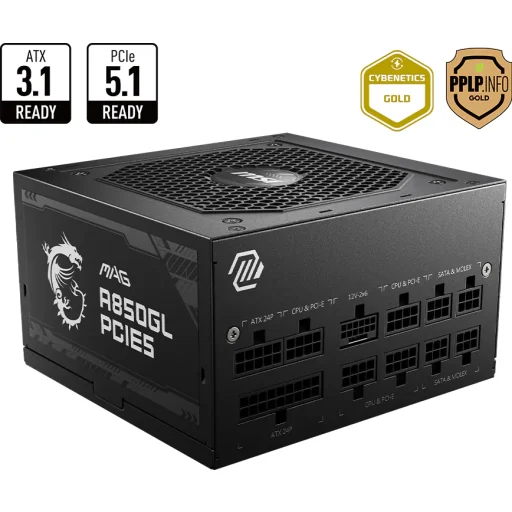 Imagen de Fuente de Poder MSI MAG A850GL 850W 80 Plus Gold Full Modular PFC act. ATX Negro
