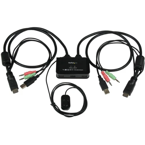 Imagen 0 de Conmutador Switch KVM 2 puertos HDMI USB Audio Mini Jack con Cables Integrados