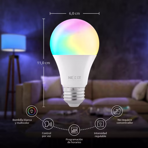 Imagen 1 de Pack 3 Ampolletas Smart Nexxt NHB-C120, WiFi RGB 220V A19 Smart Home