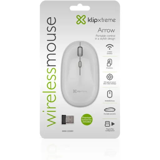 Imagen 4 de Mouse Inalámbrico KlipX KMW-335WH Óptico 1600DPI 2.4GHz 4 Botons Recp USB Blanco