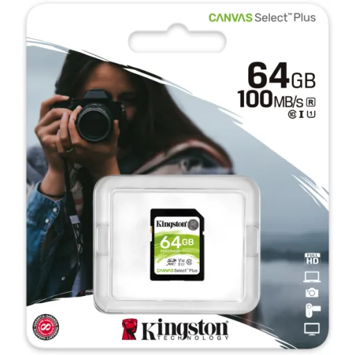 Imagen 2 de Memoria Flash SD 64GB Kingston Canvas Select Plus UHS-I U1 V10 FAT32 FHD UHD 4K