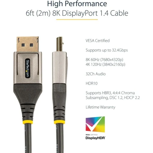 Imagen 4 de Cable DisplayPort v1.4 M/M 4K 120Hz/8K 60Hz 2mts 6ft Certified - StarTech