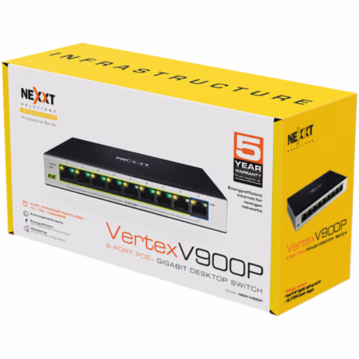 Imagen 4 de Switch Gigabit Nexxt Vertex V900P 9 Puertos PoE+, Escritorio, 120W 10/100/1000Mb