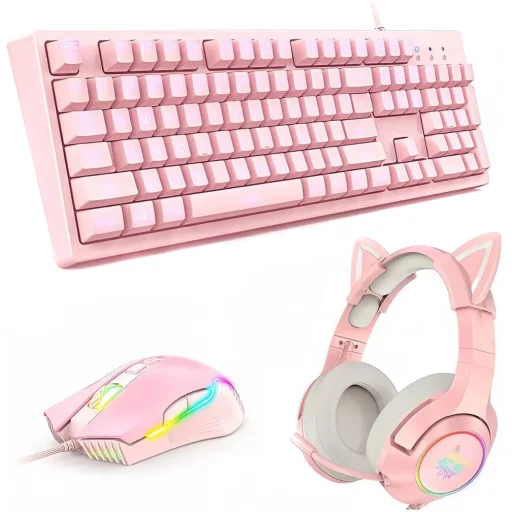 Imagen 0 de Onikuma Kit Gamer 3 en 1 (Teclado - Mouse - Audífonos) - Rosado (G25-CW905-K9)