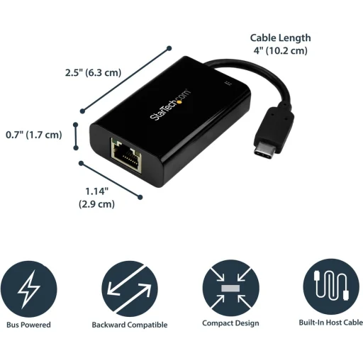 Imagen 7 de Adaptador USB-C a Red Ethernet Gigabit 10/100/1000B-T Pto RJ-45 Negro StarTech