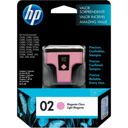 Imagen 1 de HP 02 - 5.5 ml - magenta claro - original - cartucho de tinta - para Photosmart 31XX, 7180, 82XX, C5100, C5170, C5173, C5175, C5177, C5190, C5194, C6150, C7100
