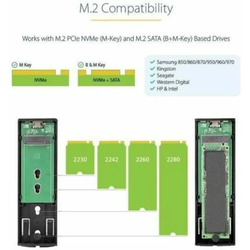 Imagen 6 de Cofre Porta SSD M.2 StarTech, USB-C, PCIe NVMe M.2/SATA 2230/2242/2260/2280 Alum