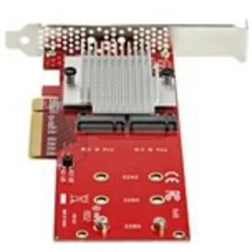 Imagen 2 de StarTech.com Adaptador PCI Express x8 para Dos SSD M.2 - PCI-E 3.0 - Tarjeta Adaptadora PCI-E para SSD M.2 NVMe AHCI - (PEX8M2E2) - Adaptador de interfaz - M.2 - Expansion Slot to M.2 - M.2 Card perfil bajo - PCIe 3.0 x8 - rojo - Conforme a la TAA