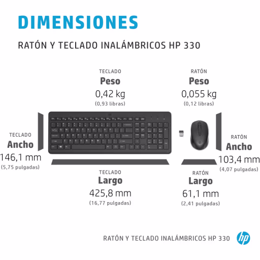 Imagen 1 de Kit Teclado y Mouse Inalámbrico HP 330 Conexión 2.4 Ghz Conector USB-A Negro
