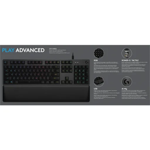 Imagen 10 de Logitech Gaming G513 - Teclado - con retroiluminación - USB - inglés - interruptor: Romer-G táctil - carbón