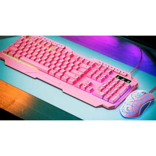 Imagen 3 de Kit Teclado Mouse Gamer Alámbrico XTech XTK-540S, USB Español Color ROSADO
