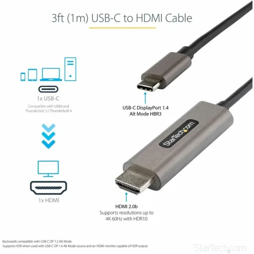 Imagen 3 de Cable Adaptador USB-C a HDMI 2.0b 4K UHD 60Hz HDR10 Activo 1mt Gris - StarTech