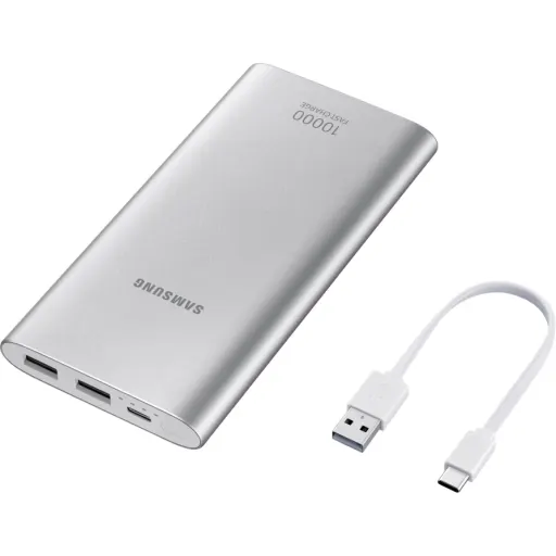 Imagen 4 de Samsung EB-P1100 - Cargador portátil - 10000 mAh - 2 A - Fast Charge - 2 conectores de salida (USB) - en el cable: USB-C - plata