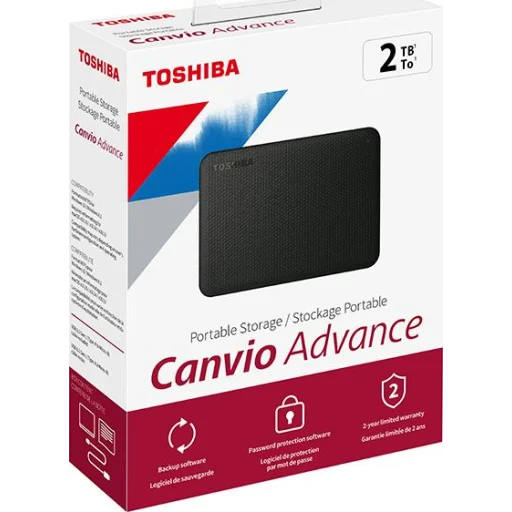 DISCO DURO EXTERNO TOSHIBA 2TB CANVIO BASICS, CONEXION USB 3.0, UNIDAD DE  ALMACENAMIENTO PORTABLE, NEGRO (HDTB520XK3AA)