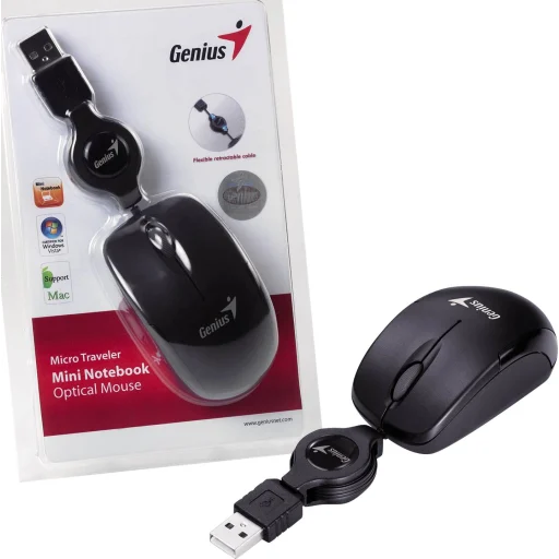 Imagen 0 de Mini Mouse Alámbrico Genius Traveler V2 Óptico 1000dpi 3 Btns Retractil USB Negr