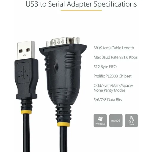 Imagen 9 de Cable Adaptador USB a Serial RS232 1mt 3ft para PLC/Impresora/Escáner - StarTech
