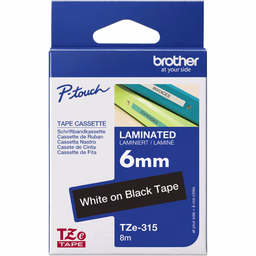 Imagen 2 de TZE 315 6mm Black on white tape