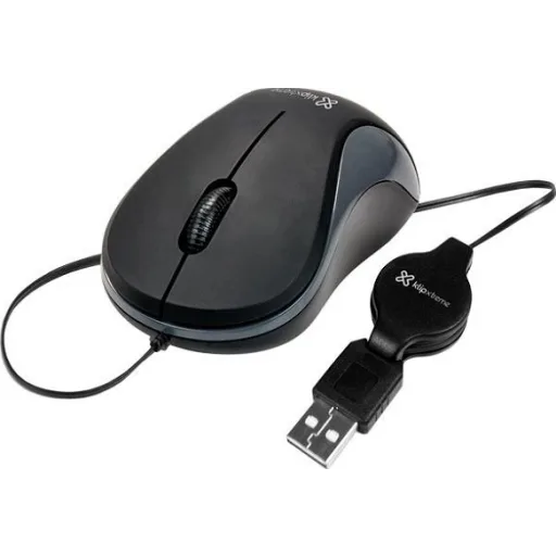 Imagen 1 de Mouse Alámbrico KlipX KMO-113 Ópticvo 1600dpi Retractil 3 Botones USB Negro