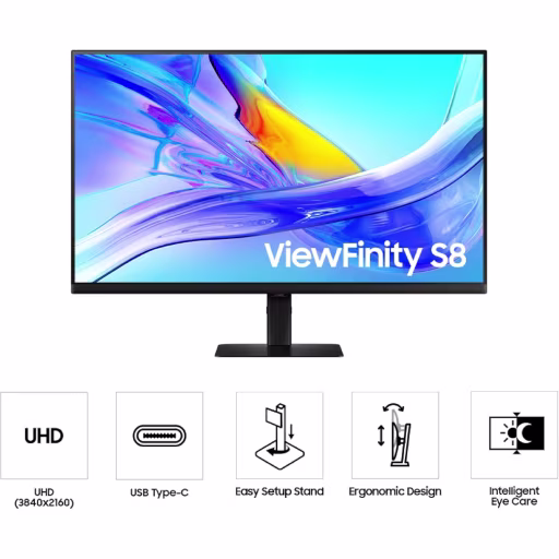 Imagen 6 de Monitor Samsung ViewFinity S8 37" 4K UHD USB-C DP HDMI RJ45 Altura Ajustable
