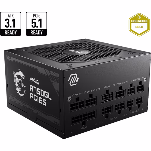 Imagen 0 de Fuente de Poder MSI MPG A750GL PCIE5, 750W 80 Plus Gold Modular PFC Act. ATX