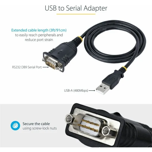 Imagen 2 de Cable Adaptador USB a Serial RS232 1mt 3ft para PLC/Impresora/Escáner - StarTech